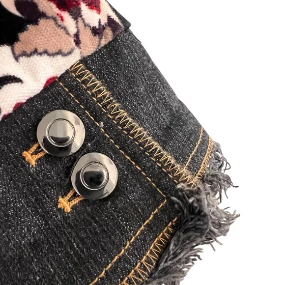 Etcetera Floral Velvet jacket Fringe Denim Size 4 tapestry boho FP - Picture 11 of 16